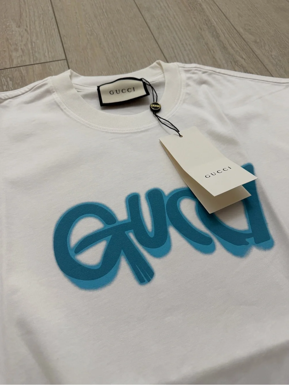 Gucci White Logo T-Shirt Blue Graphic Logo
